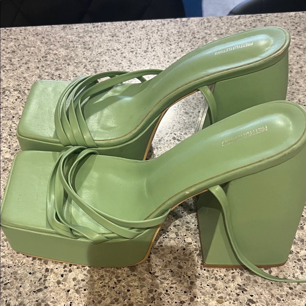 PrettyLittleThing Sage Green Platform Sandals